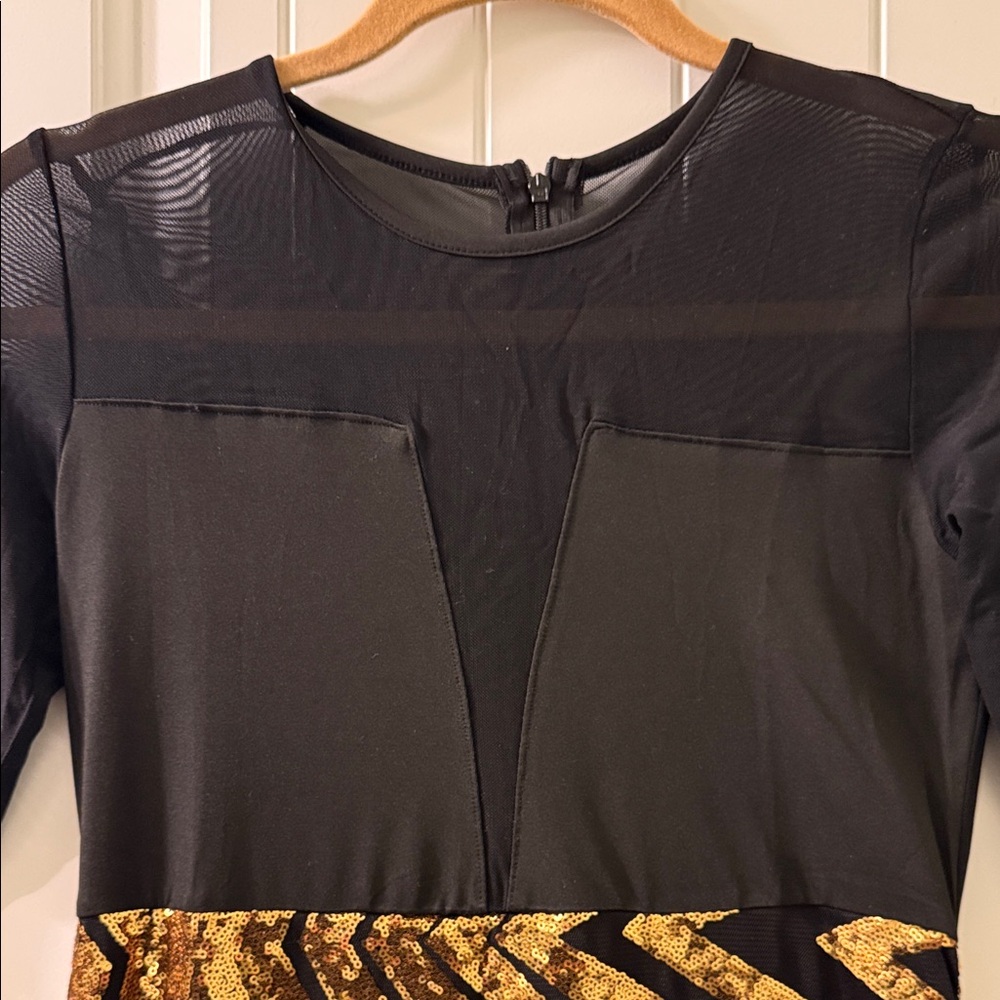 Chic Black and Gold Long Sleeve Dress - Picture 2 of 4